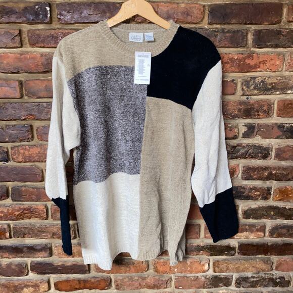 Classic Elements Sweaters - NWT Classic Elements Beige Color Block Pullover Knit Sweater Women's Size 1X